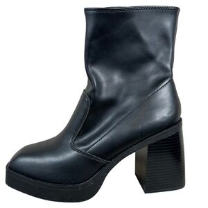 MIA Black Square Toe Platform Chunky Block Heel Ankle Boots Bratz Y2K‎ Punk